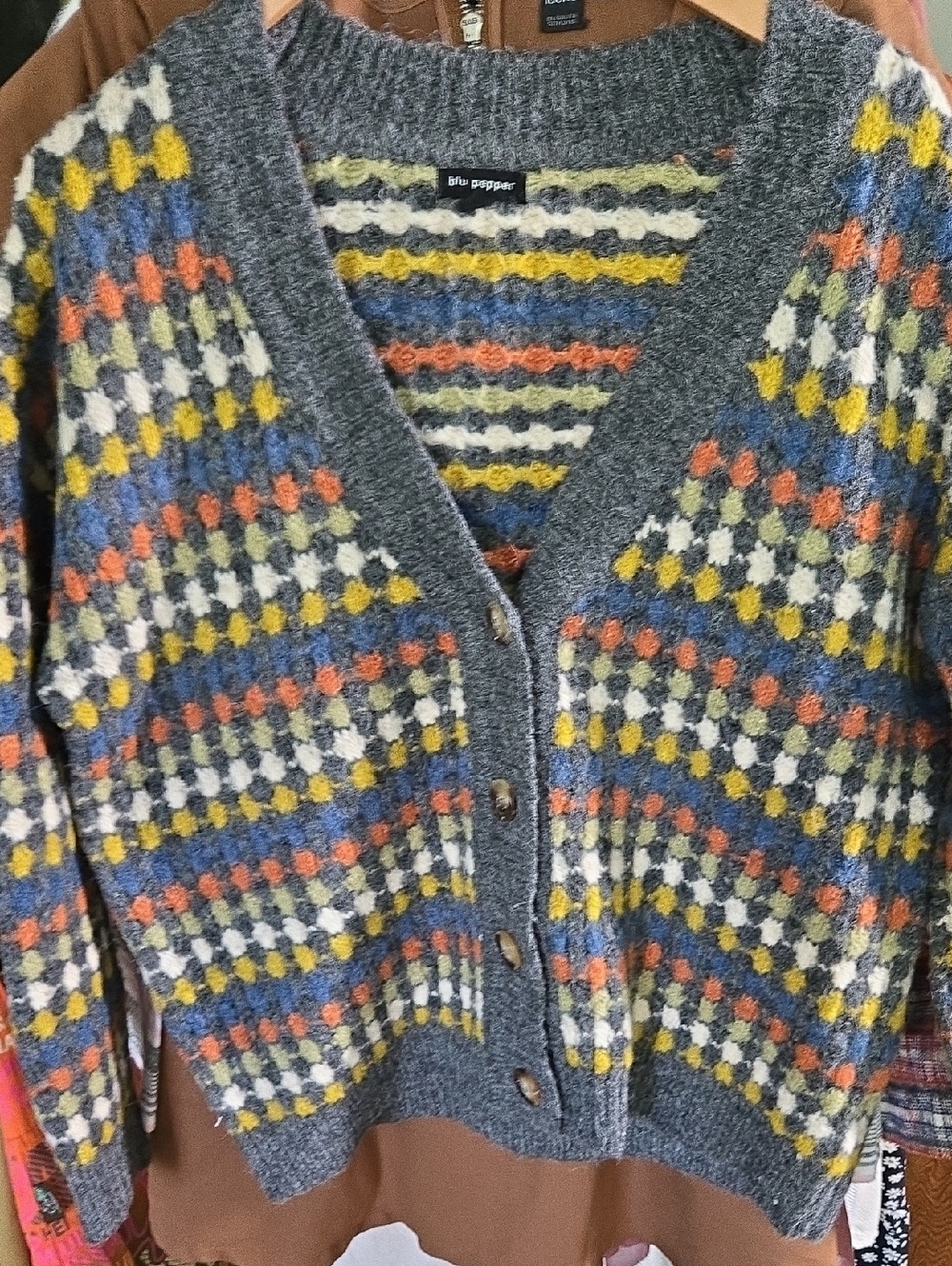 Blu Pepper Gray Multicolor Button-Front Cardigan Sweater